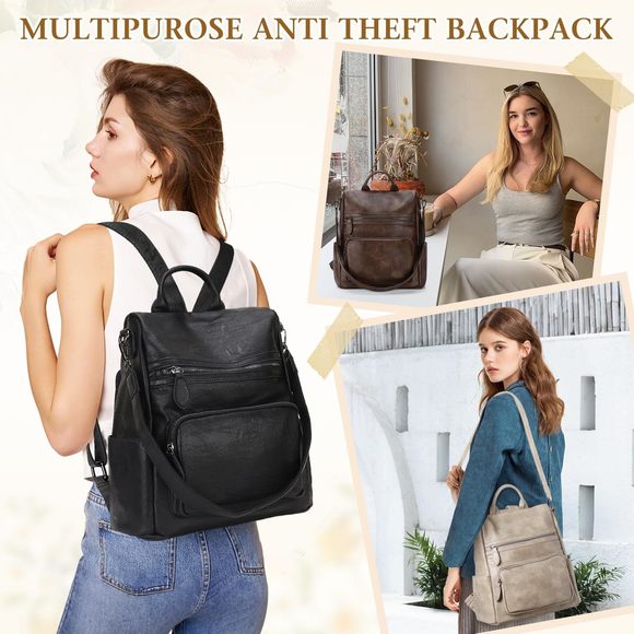 Anti-Theft Backpack Purse, Fashion Pu Leather Satchel Backpack Ladies >:( main image 5